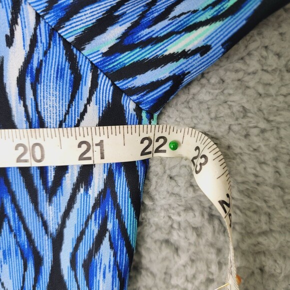 Tunic Top Womens L Blue Button Up Long Roll Tab Sleeves Collar Casual Geometric - Picture 11 of 12